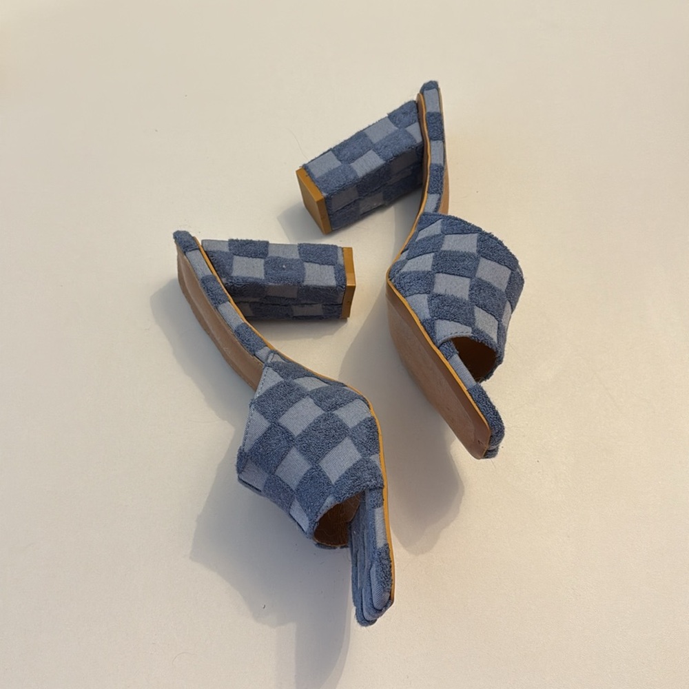 Union Bay Blue Checkered Cottage-Core Heels Size 8 - Picture 2 of 5